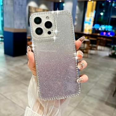 Imagem de Capa protetora de lente com glitter para iPhone 16, 15, 14 Plus, 13, 12, 11 Pro Max e 16e. Capa traseira fofa e anti-impacto para meninas, PT, SZ, roxa, para iPhone 13 Pro.