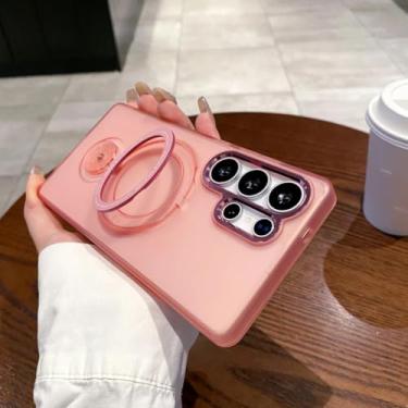 Imagem de HJZSZX Capa magnética dobrável e giratória para Samsung S24Ultra, capa transparente e fosca para carregamento sem fio (para Samsung S24Ultra/rosa)