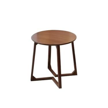 Imagem de Mesa lateral de sofá moderna, casual, pequena, redonda, baixa, retrô, de madeira, varanda, sala de estar, simples