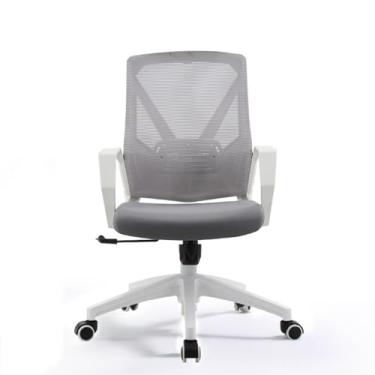 Imagem de Cadeira de escritório giratória ajustável e ajustável ergonômica no meio das costas cadeiras de trabalho com rodas cadeira de conferência de estudo encosto (cinza)