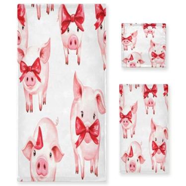 Imagem de xigua Conjunto de toalhas de banheiro de porco aquarela absorvente macio 3 peças toalha de banho toalha de mão toalhas decorativas para banheiro, academia, hotel, praia, piscina