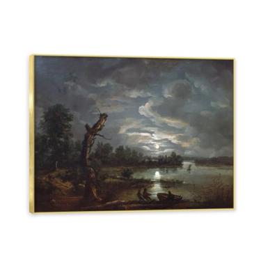 Imagem de NHLDZYH Moldura dourada. Reprodução de arte famosa de J.C. Dahl, arte em tela de paisagem romântica nórdica, decoração de parede elegante para sala de estar, escritório, pronto para pendurar. (Mar de