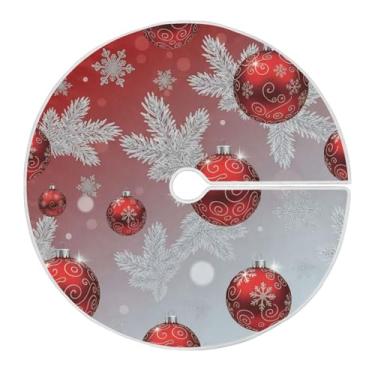Imagem de Qilmy Saia de árvore de Natal vermelha com bola de decoração de Natal 120 cm, saia de camurça para árvore de Natal, adequada para ambientes internos e externos, festa, escritório, armário 590