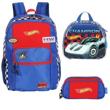 Imagem de Kit Mochila Lanch Estojo Escolar Menino Bolsa Hot Wheels-Masculino
