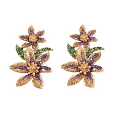 Imagem de Brincos de carnaval brilhante verde amarelo roxo flor geométrica redonda carnaval brincos pendentes pendentes criativos festa de carnaval joias presentes, Zinco, Sem pedra preciosa