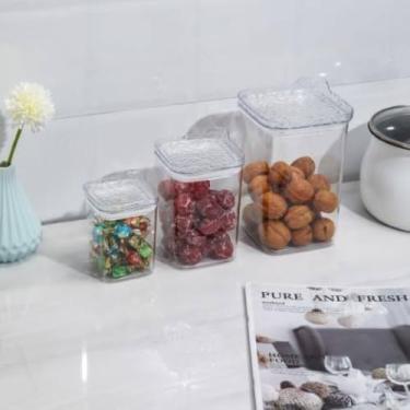 Imagem de Kit 3 Potes Herméticos Quadrados Multiuso Organizador Transparente Vasilha Tampa Para Grãos Biscoitos Cereais Alimentos