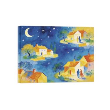 Imagem de Impressões em tela de arte de parede de surrealismo - pintura de decoração de paisagem de casa amarela - imagens para sala de estar pronta para pendurar tela embrulhada 60 x 80 cm 24 x 31 polegadas