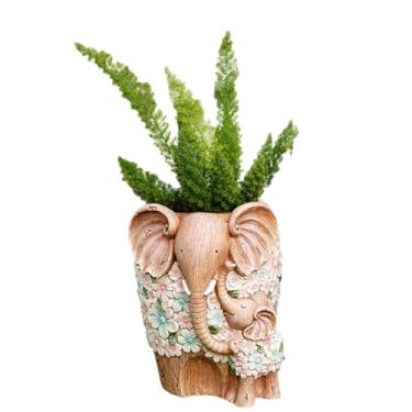 Imagem de YXCQHZM Ornamento decorativo de elefante para pátio, vaso de flores, plantas, vasos de flores, estátua de decoração de jardim para decoração de casa (marrom)
