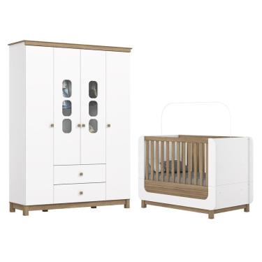 Imagem de Jogo de Quarto Infantil Aconchego com Guarda Roupa e Berço - Móveis Henn