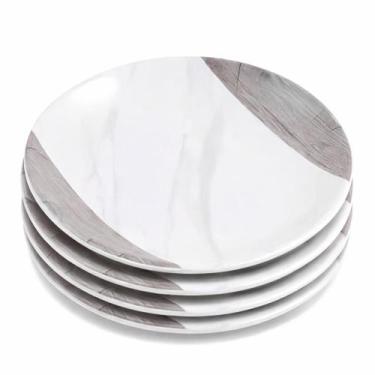 Imagem de Conjunto 4 Pratos de Sobremesa em Melamina Marmorizado 17cm - WARI