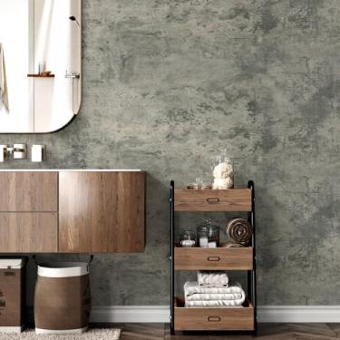 Imagem de EPPKILY Papel de parede de concreto cinza caramelo descasque e cole papel de contato de cimento texturizado autoadesivo à prova d'água vintage desgastado papel de parede de cal para quarto, banheiro