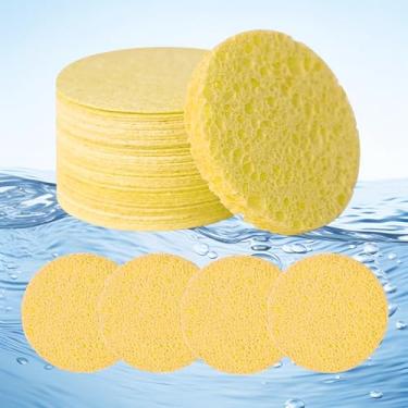 Imagem de Conjunto de 50 almofadas de esponja de limpeza facial para rotina diária de cuidados com a pele reutilizáveis almofadas de lavagem de rosto redondas para mulheres em casa (dourado)