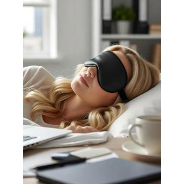 Imagem de Máscara para os olhos de seda sintética com alça elástica - macia para dormir à noite, viagens, soneca, preta
