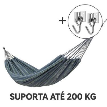 Imagem de Kit De Rede De Dormir Cinza Listrado + 1 Par Ganchos - REDESDEDORMIR