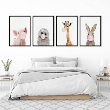 Imagem de Kit 04 Quadros Decorativos Bichinhos Chicletes 45X34Cm