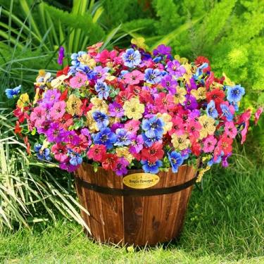 Imagem de Playieer Flores artificiais para ambientes externos com folhas de eucalipto, decoração de primavera, 16 pacotes de plantas de plástico falsas realistas resistentes a UV para ambientes internos e