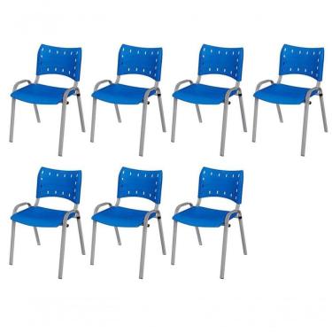 Imagem de Cadeira Iso Base Cinza, Igreja, Escola, Escritório - Azul Kit 7 Peças