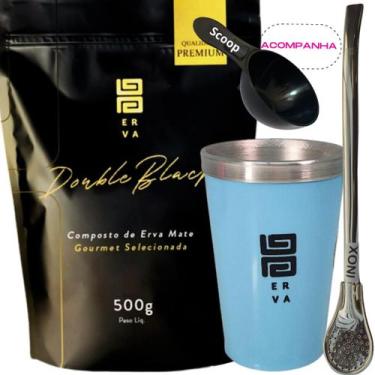 Imagem de Kit Tereré Black Erva Mate 500g+ Copo Alumínio Térmico AZUL + Bomba Tr