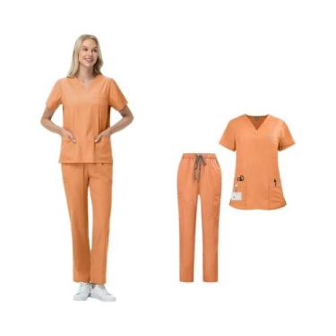 Imagem de Uniforme De Médico Veterinário Feminino Em Cor Sólida, Blusas Com Deco