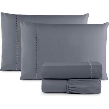 Imagem de Jogo Lençol 4 Peças Viúva 203X120X25 400 Fios Cinza - MRR CONFECÇÕES E