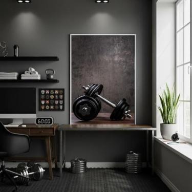 Imagem de Quadro Pesos De Academia 70X50Cm Mold Branca - Quadros On-Line