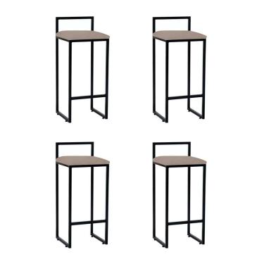 Imagem de Kit 4 Banquetas Dori Bistrô Alta Industrial em Aço para Bar Cozinha Assento Suede - Preto/bege
