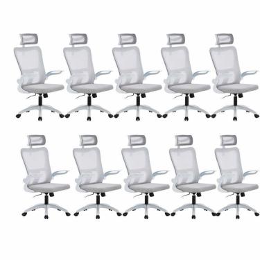Imagem de Kit 10 Cadeiras de Escritório com Encosto Presidente Office Baltimore Branco/Cinza