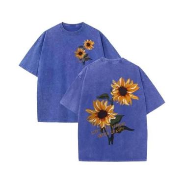 Imagem de Camiseta Feminina De Algodão Macio Com Estampa De Girassol, Casual De 