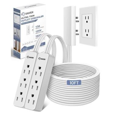 Imagem de Cabo de extensão plano Saker Outlet Cover de 10 pés com 3 tomadas