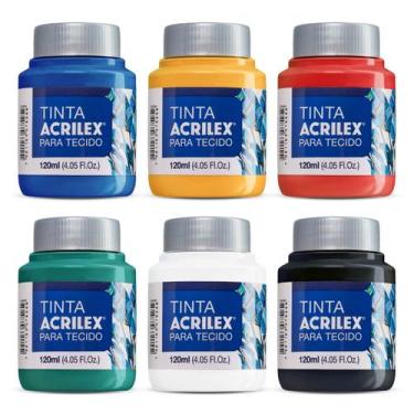 Imagem de Kit 6 Tintas De Tecido Cores Primárias 120ml Acrilex