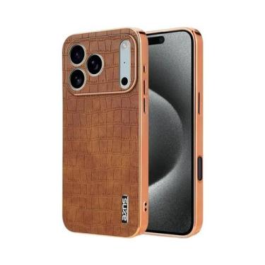 Imagem de Capa Para iPhone 17 pro Max Com Textura 3D De Crocodilo Em Couro PU, P