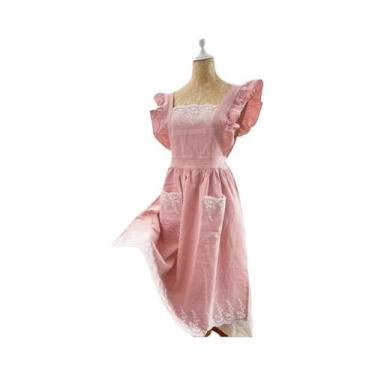 Imagem de Avental Vintage Feminino De Algodão E Linho Com Estampa Floral Para Co