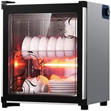 Imagem de Armário de limpeza de cozinha multifuncional, rack duplo de pratos de aço inoxidável, armário de desinfecção de grande capacidade, armário de desinfecção de utensílios de mesa, adequado para