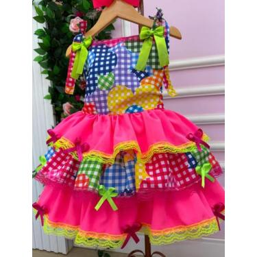 Imagem de Vestido Junino Banana Club Luxo Encanto da Roça Rosa Neon, Rose, 10