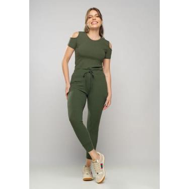 Imagem de Conjunto Comfy Com Blusa Ombro Vazado e Jogger Canelada Verde Salvator