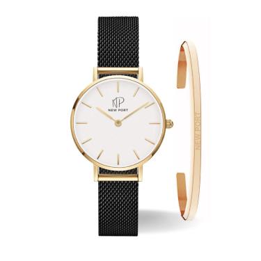 Imagem de Relógio Feminino Preto Delicado 32mm + Bracelete New Port-Feminino