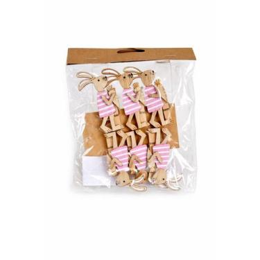 Imagem de Grampo Coelho Madeira Rosa  Jogo com 6 Pcs  7cm  Tokdacasa - Cromus