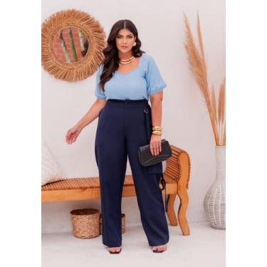 Imagem de Calça Pantalona Plus Size Cargo com Cintura Alta Cor:BegeTamanho:46 - 