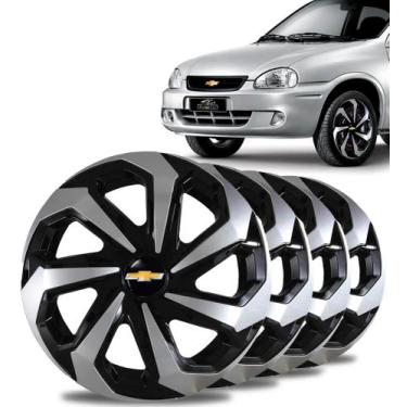 Imagem de Jogo 4 Calota Spider Preta Prata Aro 14 Gm Corsa Classic - Elitte