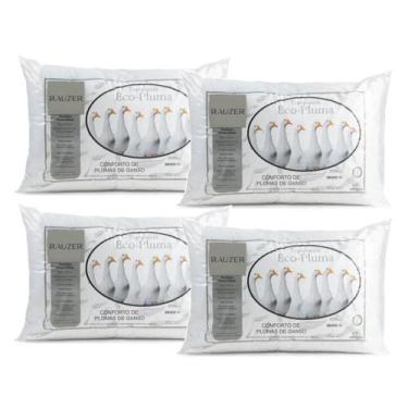 Imagem de Kit 4 Travesseiros Pluma Ganso Macio Confortável Antiacaro 70X50CM Tra