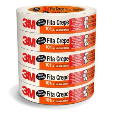 Imagem de 5 Fita Crepe 101 LA Rolo De 24 mm x 50 m 3M Para Pintura Em Geral