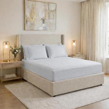 Imagem de Lençol de Cama Casal 400 Fios 3 Peças 40cm Altura 100% algodao com ela
