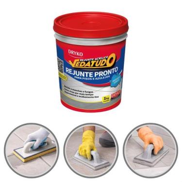 Imagem de Rejunte Acrílico Impermeável 1 Kg Platina Vedatudo Dryko Piso Porcelan
