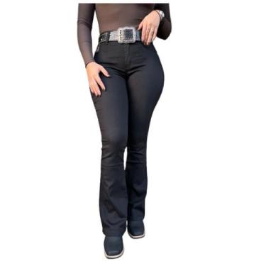 Imagem de Calça Jeans Feminina Flare Lisa Preta - Trotão Lançamento Ref:41459 Co