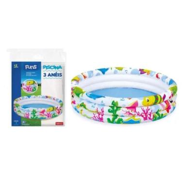 Imagem de Piscina Inflável 100 Litros 3 Anéis Fundo Do Mar Infantil Redonda Verã