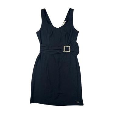 Imagem de Vestido Midi Feminino Preto com Vivela Dourada e Amarração Lateral - M