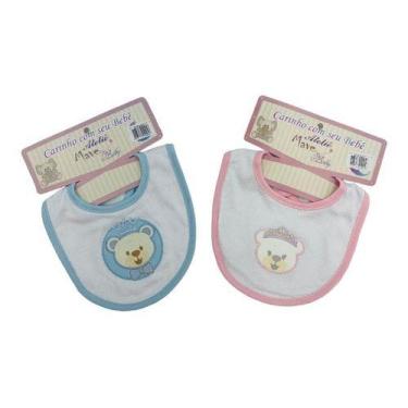 Imagem de Babador Bebê Em Algodão Malha Bordado Ursinho Rosa Ou Azul - Mave Baby