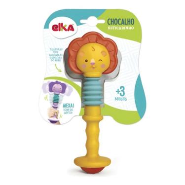 Imagem de Chocalho e Mordedor Esticadinho Leão Atividades para Bebê a Partir de 3 Meses Elka
