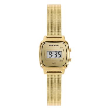 Imagem de Relógio Feminino MOJ8687AF-4D Digital Pulseira Aço Inox Mesh Vintage Dourado Mormaii