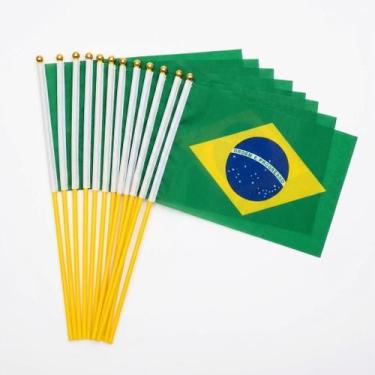 Imagem de Kit 12 Mini Bandeiras do Brasil C/ Haste Mão Torcida Festa - Senhor Pr